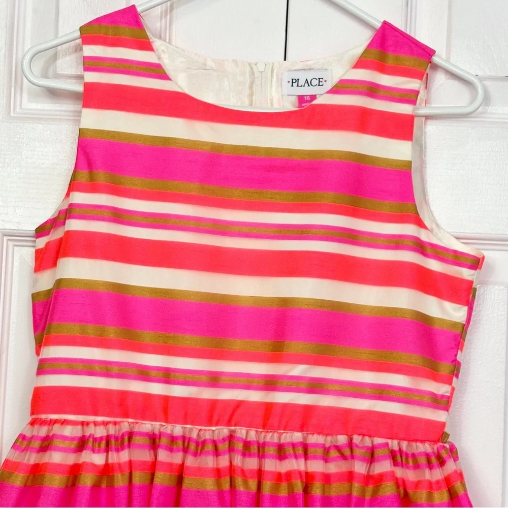 NWT The Children's Place Neon Berry Pink Stripe Sleeveless Dress 16